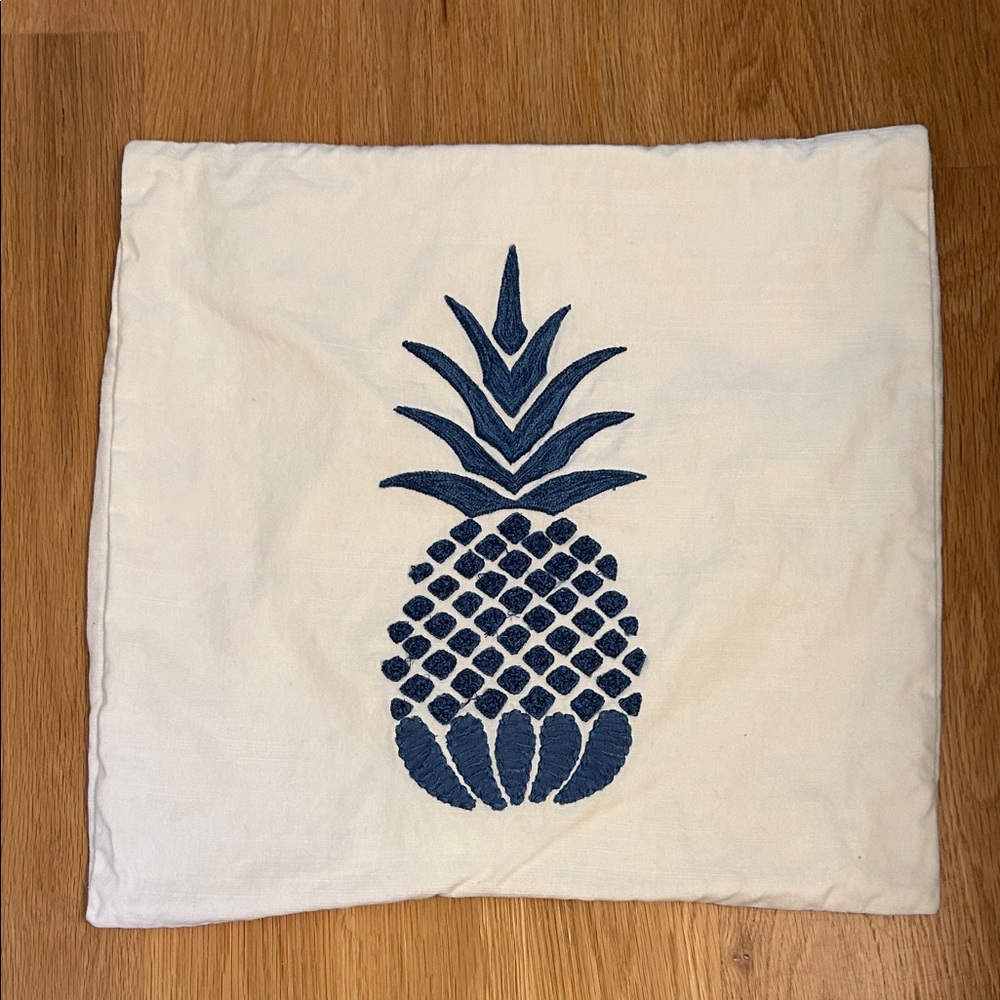 Pottery Barn Blue Pineapple Embroidered Pillow Cover
